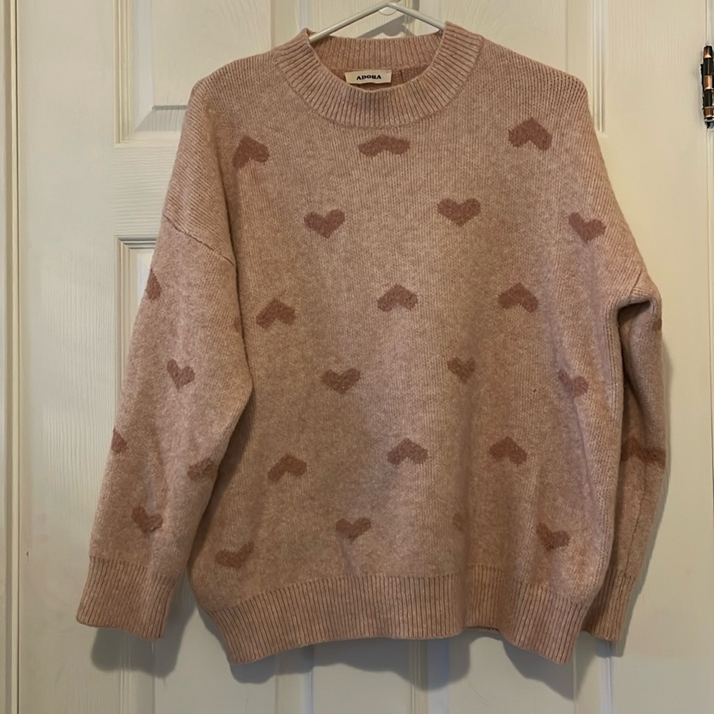 Adorable fuzzy hearts pink sweater eyelash mauve baby pink valentine